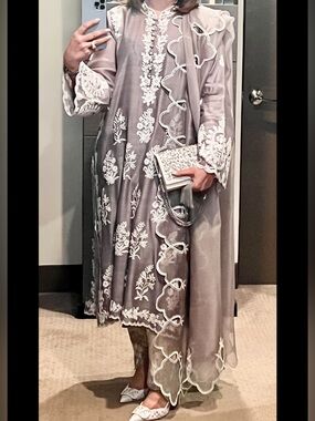 Embroidered Mauve Long Lawn Dress with Dupatta